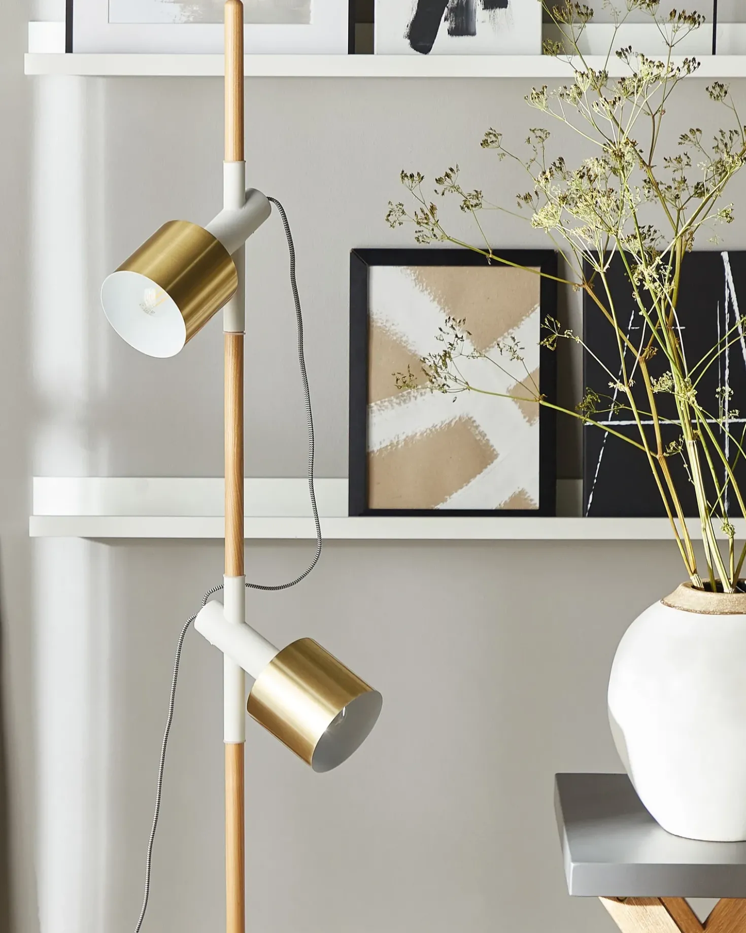 Gulvlampe OWENS Justerbar Asketræ Hvid