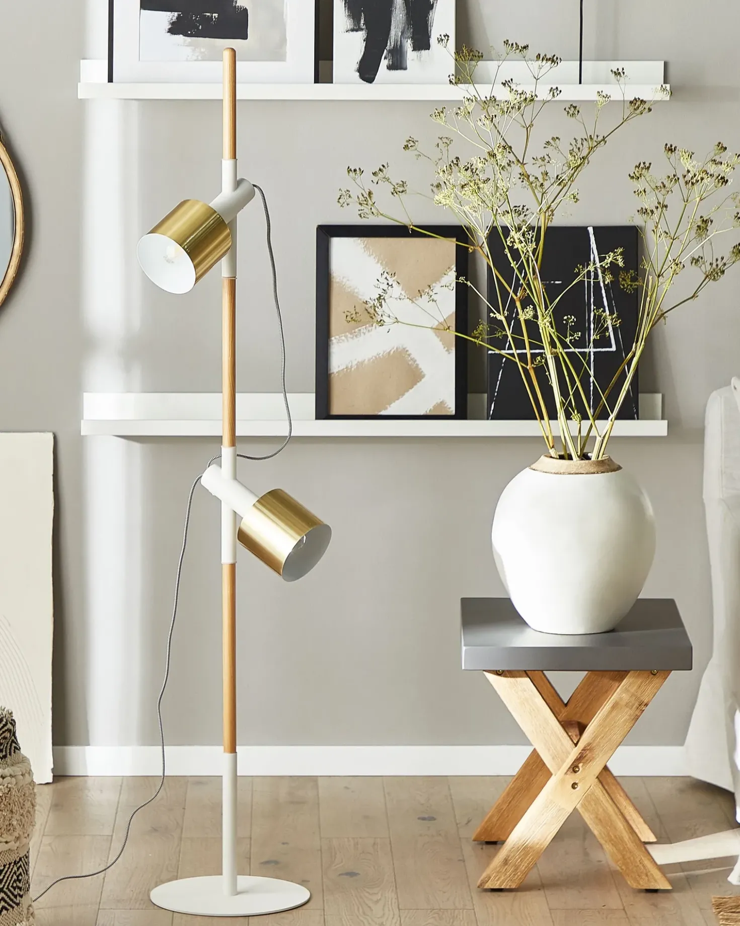 Gulvlampe OWENS Justerbar Asketræ Hvid