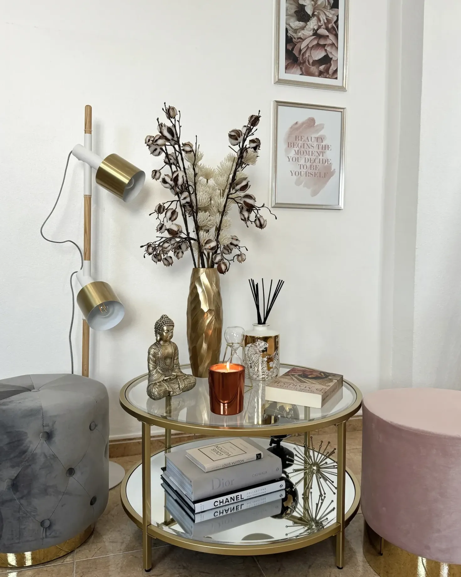Gulvlampe OWENS Justerbar Asketræ Hvid