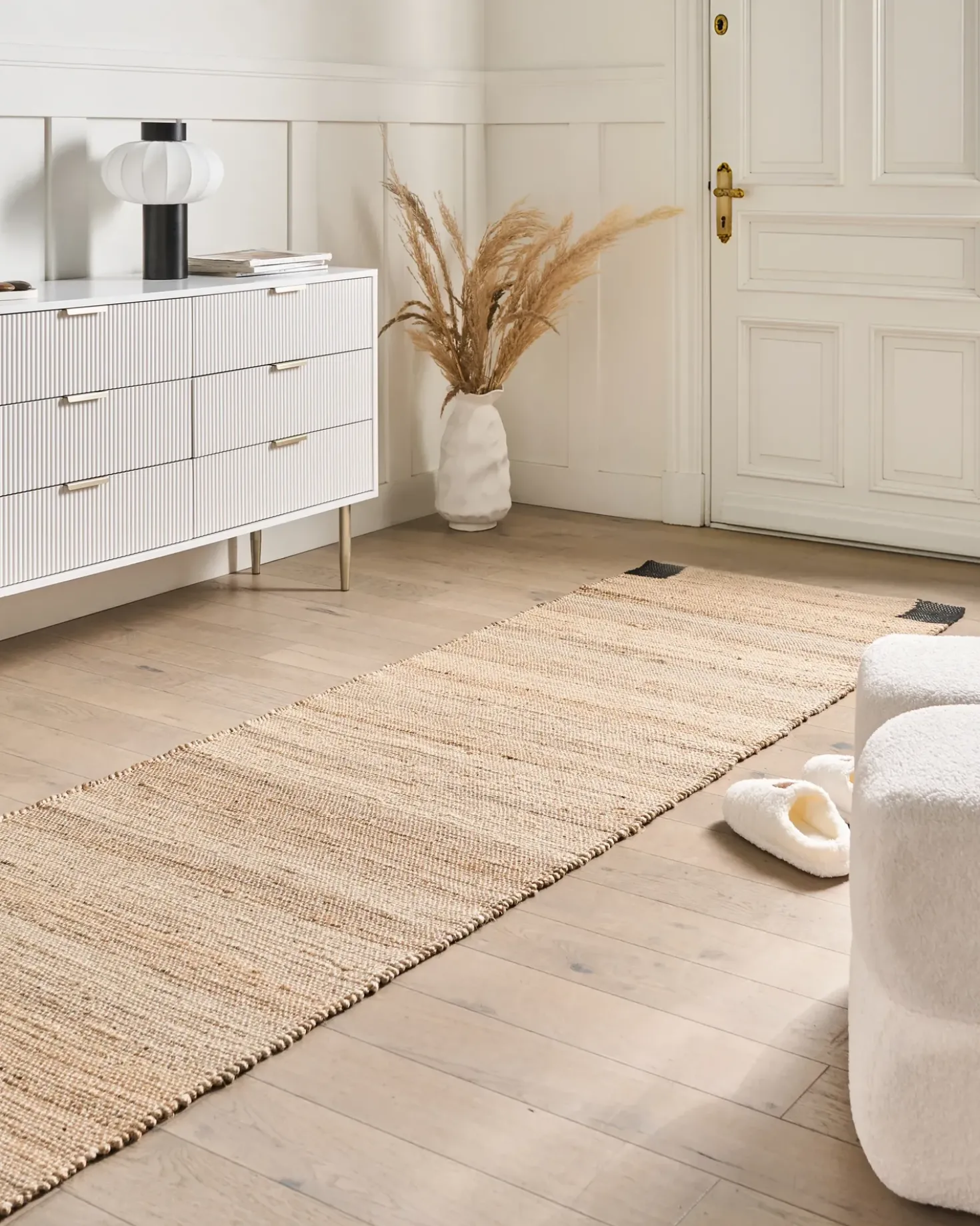 Gulvtæppe AMRAVATI Sort/beige 80 x 300 cm Jute