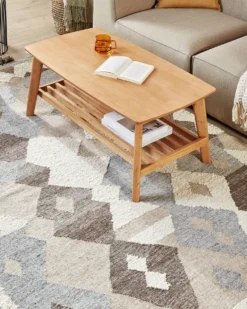 Gulvtæppe ARALEZ Beige 160 x 230 cm Uld Kelim