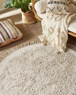 Gulvtæppe BITLIS Lys Beige ø 140 cm Bomuld