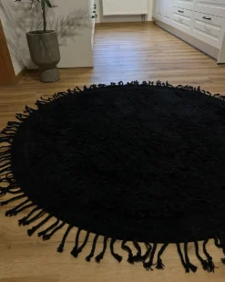 Gulvtæppe BITLIS Sort ø 140 cm Bomuld