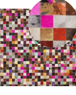 Gulvtæppe ENNE Multifarvet 200 x 200 cm Ægte læder
