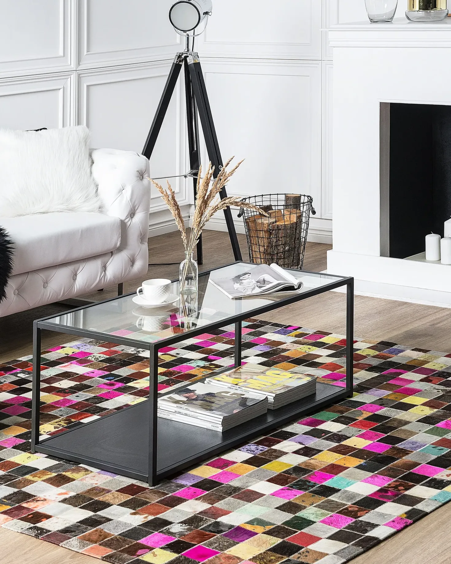 Gulvtæppe ENNE Multifarvet 200 x 200 cm Ægte læder