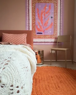 Gulvtæppe HALFETI Orange ø 140 cm Bomuld
