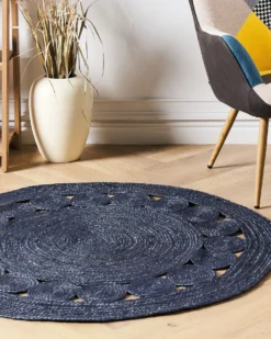 Gulvtæppe KOYUNLU Mørkeblå ø 120 cm Jute