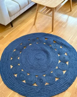 Gulvtæppe KOYUNLU Mørkeblå ø 120 cm Jute