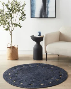 Gulvtæppe KOYUNLU Mørkeblå ø 120 cm Jute