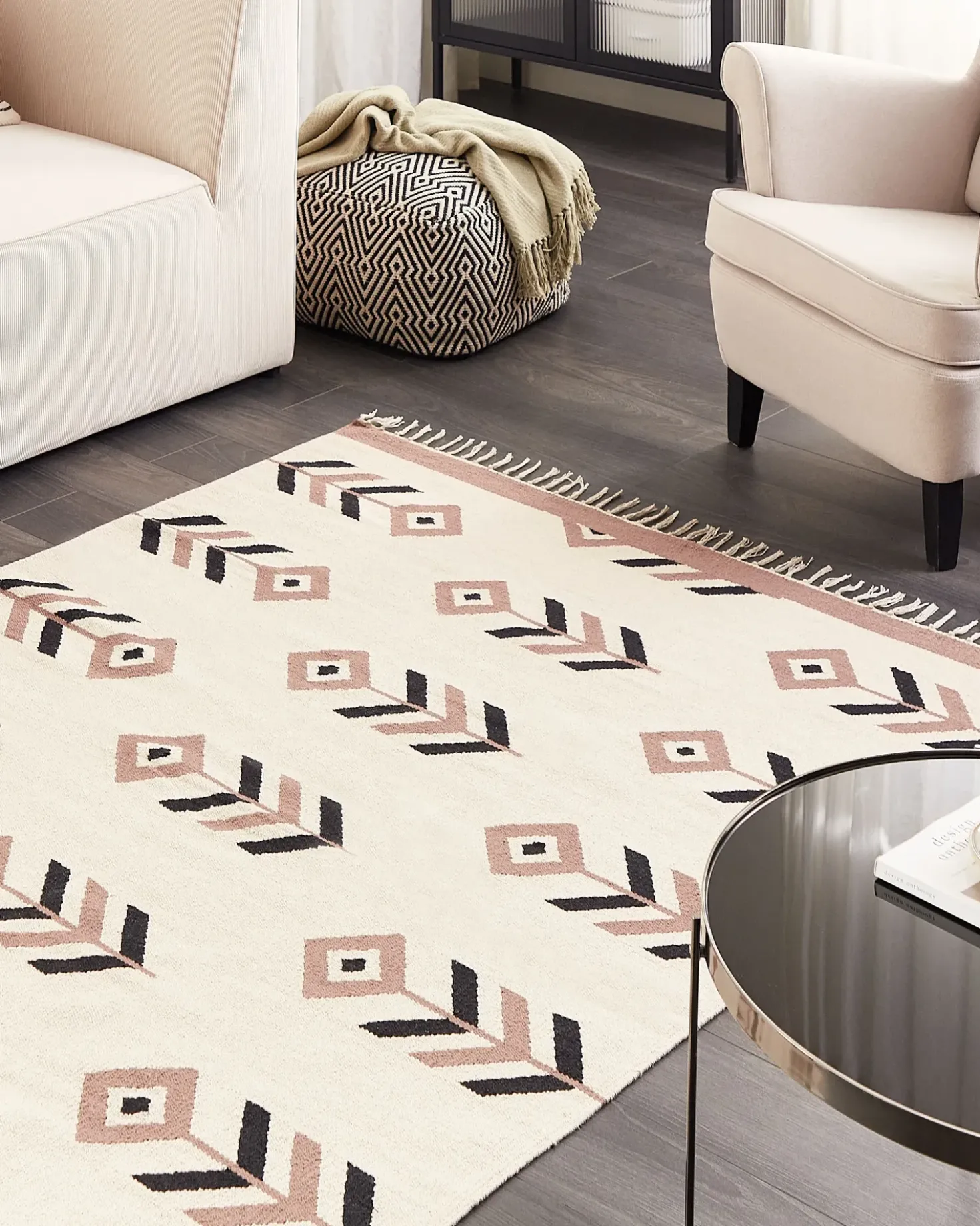 Gulvtæppe NIAVAN Beige 160 x 230 cm Bomuld Kelim