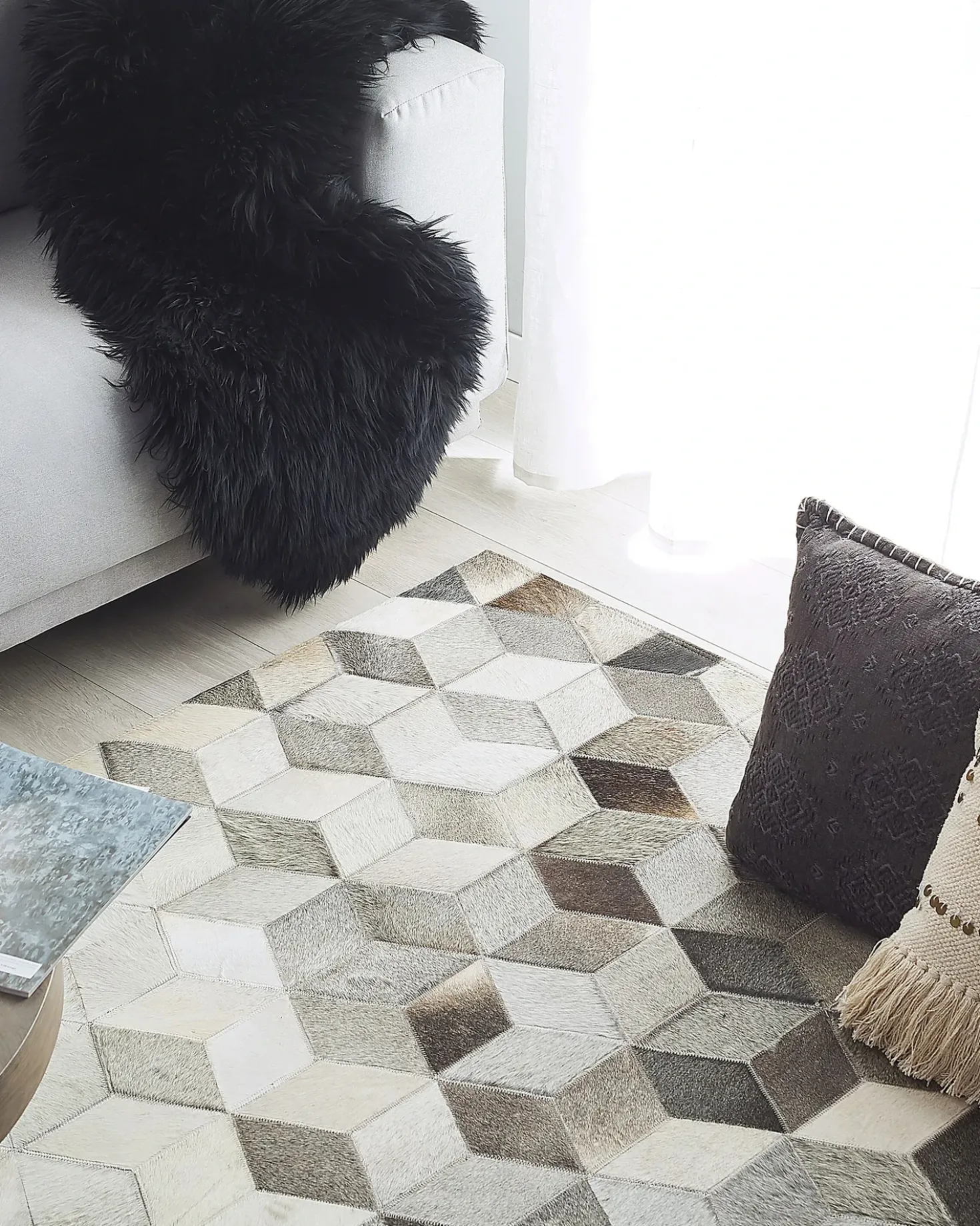 Gulvtæppe SASON Beige 160 x 230 cm Ægte læder