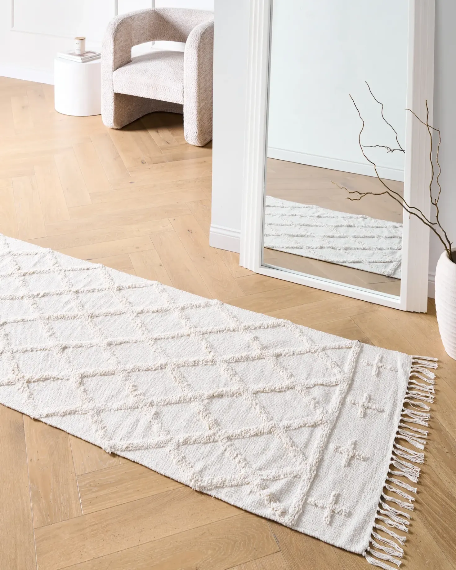 Gulvtæppe TOZLU Beige 80 x 230 cm Bomuld