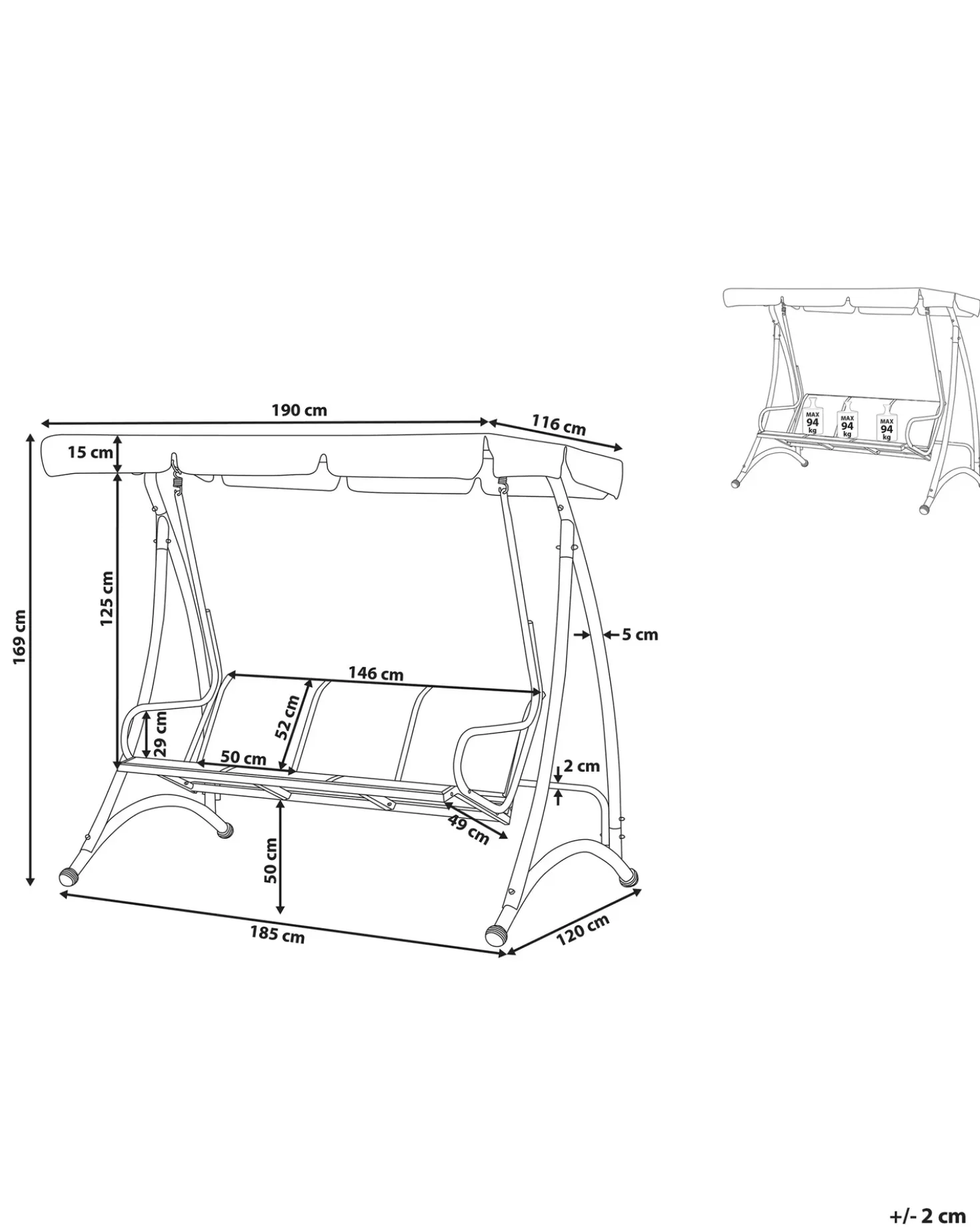 Gyngesofa BOGART Metal Sort