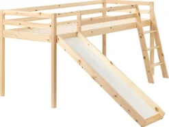 Halvhøj seng Fyretræ STAPLE 90 x 200 cm Med en rutsjebane Lysebrun
