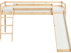 Halvhøj seng Fyretræ STAPLE 90 x 200 cm Med en rutsjebane Lysebrun
