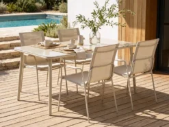 Havebord CARAVINO 160 cm 90 cm Metal Lys Beige