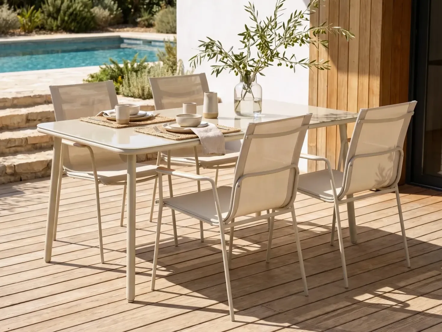 Havebord CARAVINO 160 cm 90 cm Metal Lys Beige
