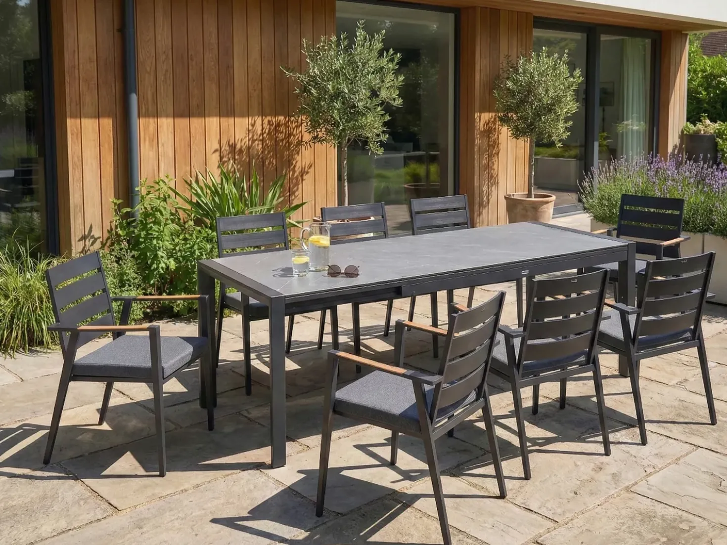 Havebord med udtræk BINASCO 160/220 cm 90 cm Sten effekt Grå