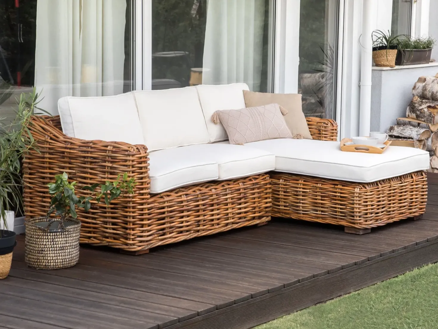 Have-hjørnesofa 3 personers BRIATICO Venstrevendt Rattan Naturlig