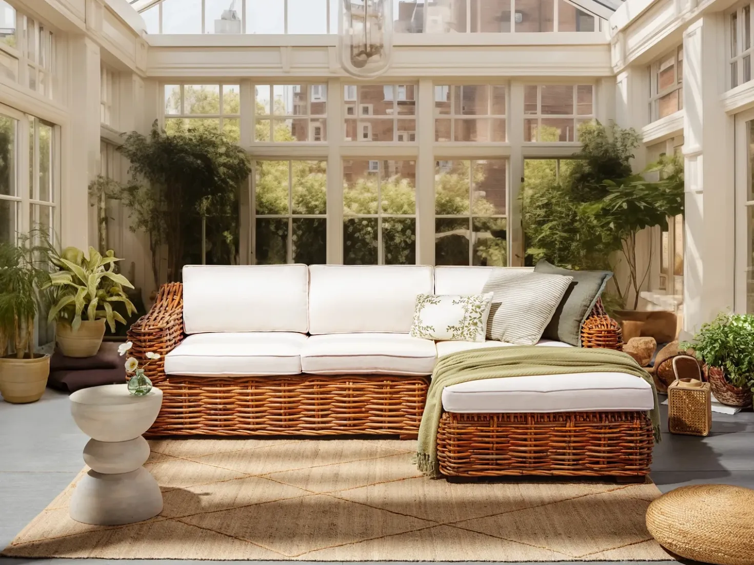 Have-hjørnesofa 3 personers BRIATICO Venstrevendt Rattan Naturlig
