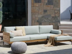 Have-hjørnesofa 4 personers CAVEZZO Venstrevendt Certificeret akacietræ Grå