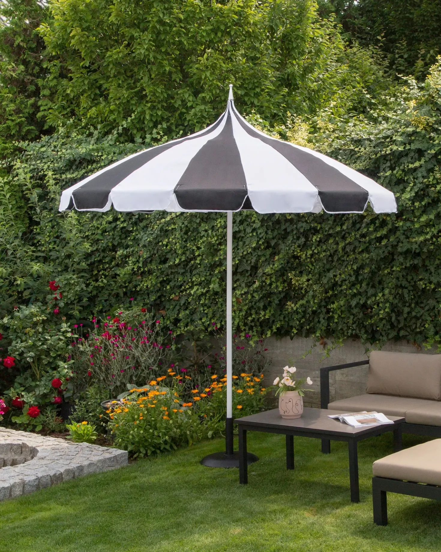 Haveparasol 245 cm MINOA Sort/hvid