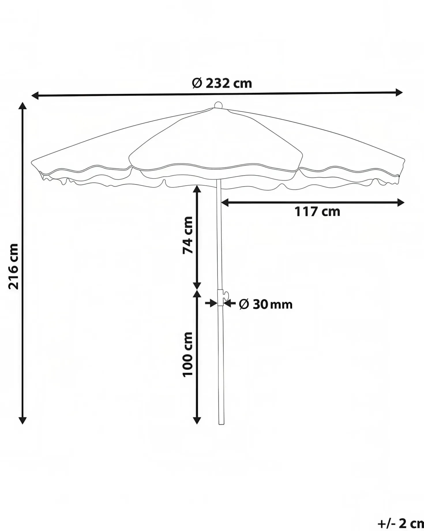 Haveparasol 232 cm SESTRIERE Turkis