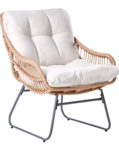 Havestol MESTRE med fodskammel PE-rattan Lys Beige