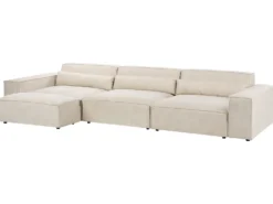 HELLNAR 3 personers Modulsofa Lys Beige Velour med fodskammel
