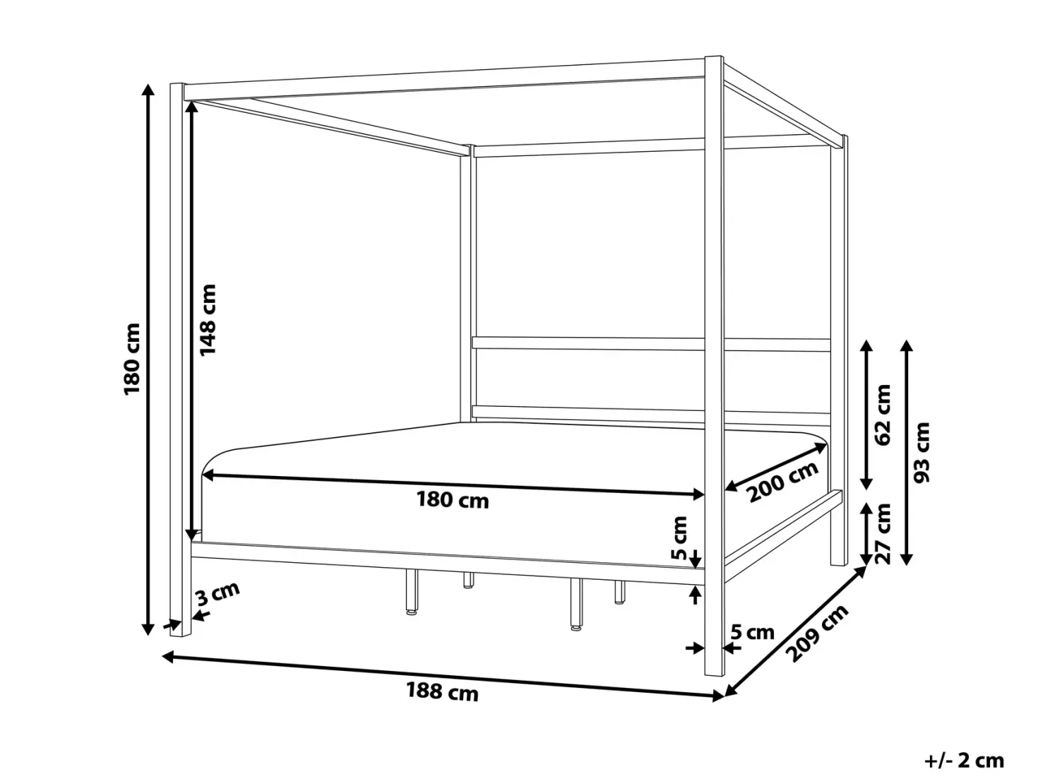 Himmelseng Metal LESTARDS 180 x 200 cm Hvid