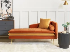 Højrevendt chaiselong GONESSE Velour Orange