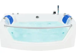 Hjørne-boblebad med LED FUERTE 175 x 85 cm Hvid