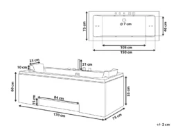 Hjørne-boblebad med LED GALLEY 170 x 75 cm Hvid
