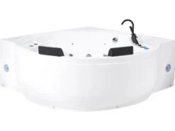 Hjørne-boblebad med LED MANRESA Med indbygget Bluetooth-højttaler 225 x 160 cm Hvid