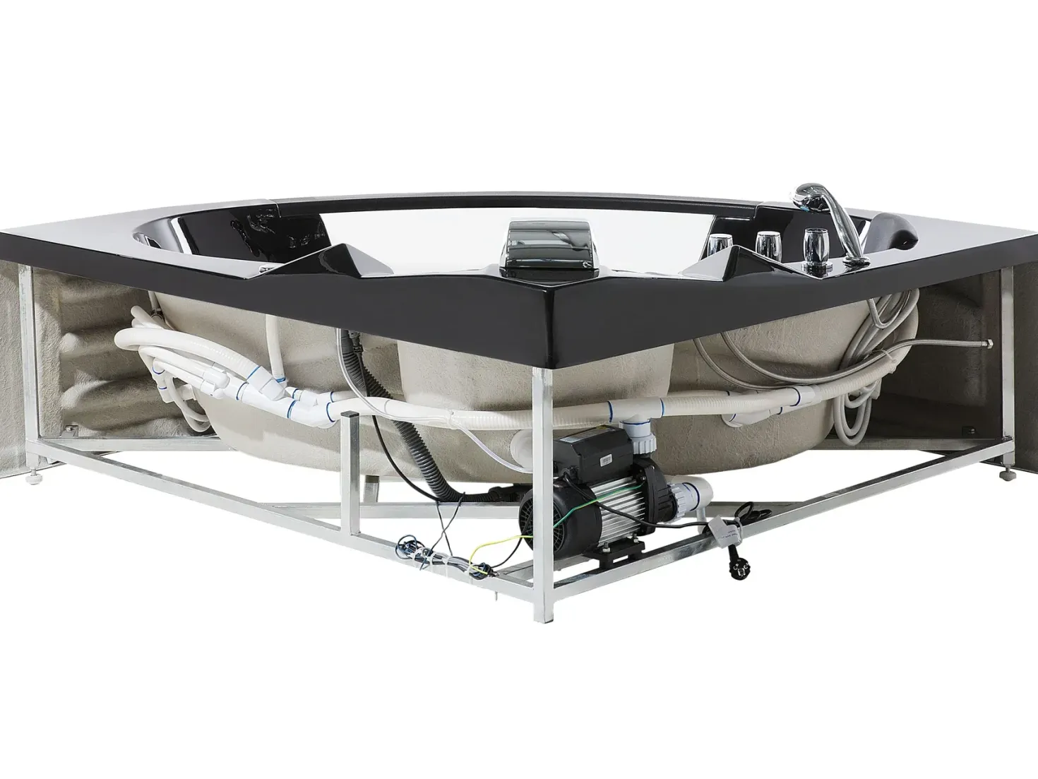 Hjørne-boblebad med LED MARTINICA 198 x 144 cm Sort