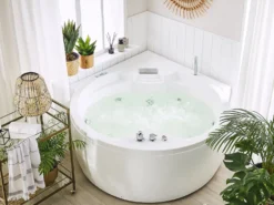Hjørne-boblebad med LED MILANO Med indbygget Bluetooth-højttaler 181 x 150 cm Hvid