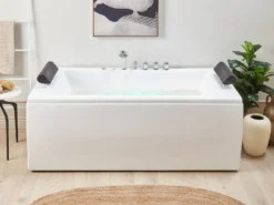 Hjørne-boblebad med LED MONTEGO 172 x 83 cm Hvid
