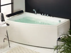 Hjørne-boblebad med LED SERRANA Højrevendt 182 x 121 cm Hvid