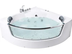 Hjørne-boblebad med LED TAMULA 148 x 66 cm Hvid