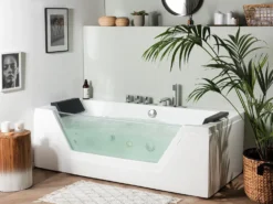 Hjørne-boblebad med LED SAMANA 174 x 79 cm Hvid