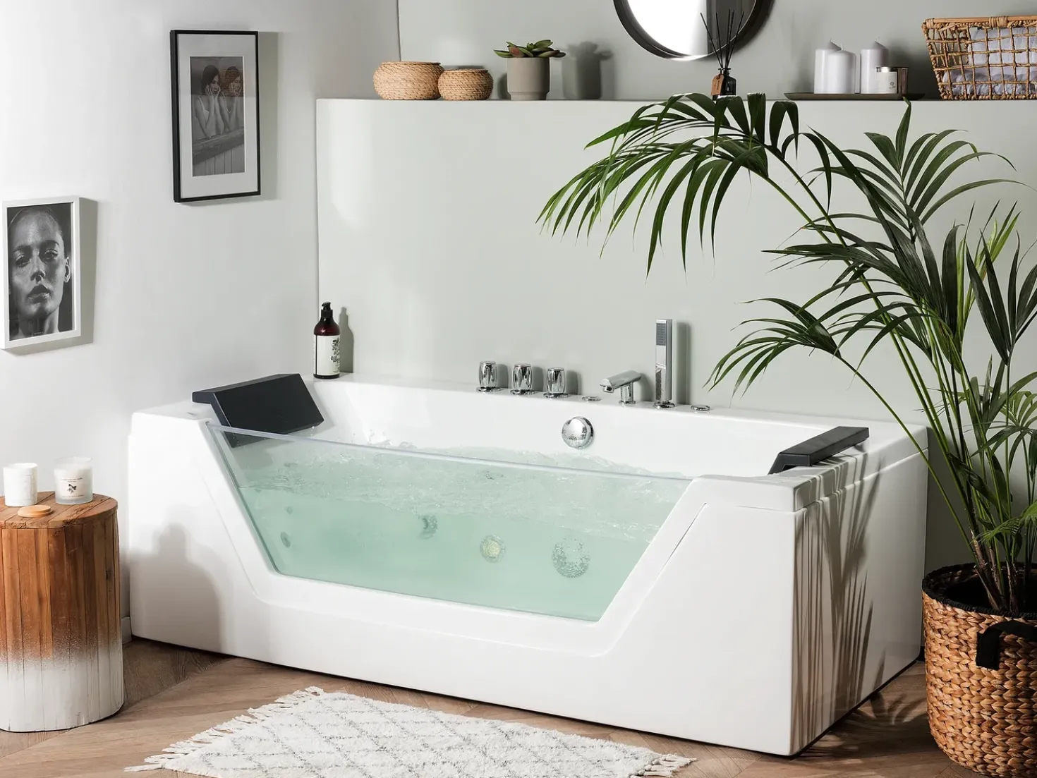 Hjørne-boblebad med LED SAMANA 174 x 79 cm Hvid