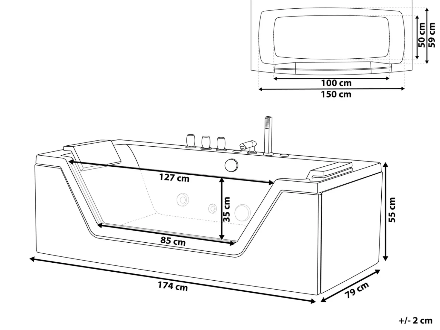Hjørne-boblebad med LED SAMANA 174 x 79 cm Hvid