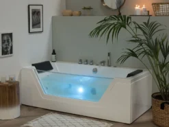 Hjørne-boblebad med LED SAMANA 174 x 79 cm Hvid