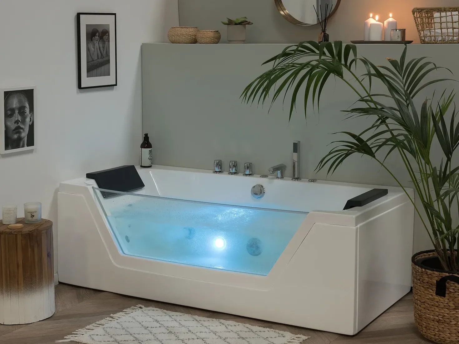 Hjørne-boblebad med LED SAMANA 174 x 79 cm Hvid