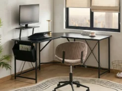 Hjørneskrivebord TACONY Sort 180 cm 140 cm med opbevaring