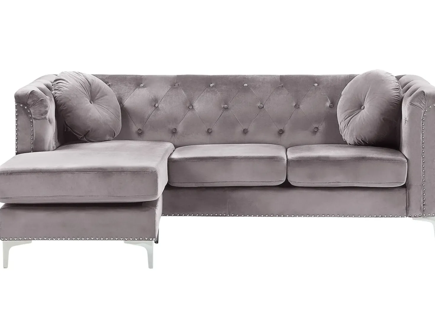 Hjørnesofa 3 personers FLEN Velour Grå Højrevendt