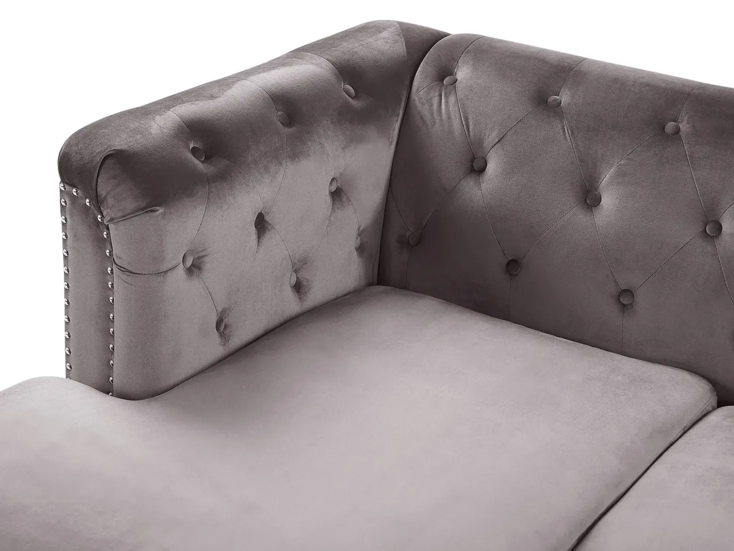 Hjørnesofa 3 personers FLEN Velour Grå Højrevendt