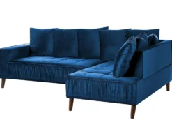 Hjørnesofa 3 personers GRENA Velour Navy Blå Venstrevendt