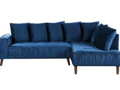 Hjørnesofa 3 personers GRENA Velour Navy Blå Venstrevendt