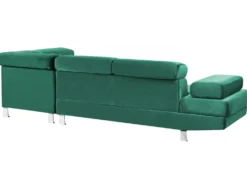 Hjørnesofa 5 personers NORREA Velour Smaragdgrøn Venstrevendt